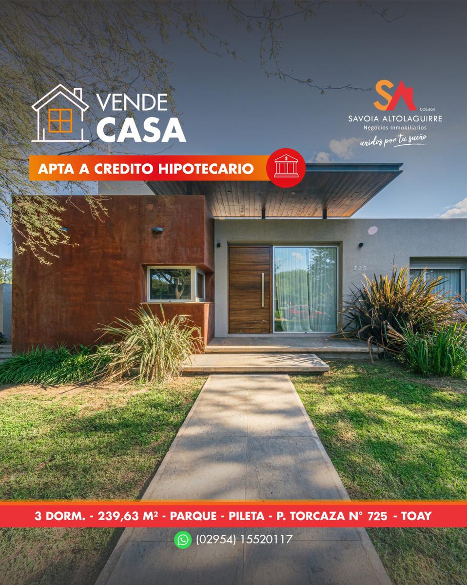 VENDE: CASA 3 DORMITORIOS CON PARQUE Y PILETA EN TOAY